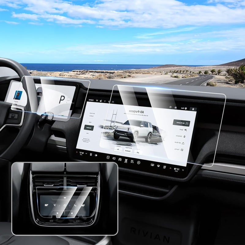 Canvcle 3PCS Screen Protector for 2022-2026 Rivian R1T/R1S, 15.6'' Navigation, 12.3'' Digital, 6.5'' Rear Console Touch Screen Protector Tempered Glass Navigation Display Screen Cover Protective Film - Image 1